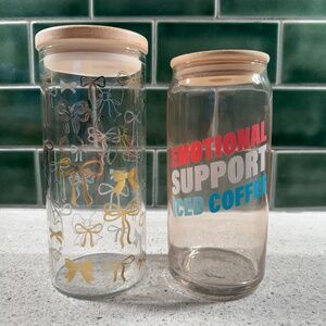 Emotional Support Ice Coffee + Ribbon Glass Tumblers